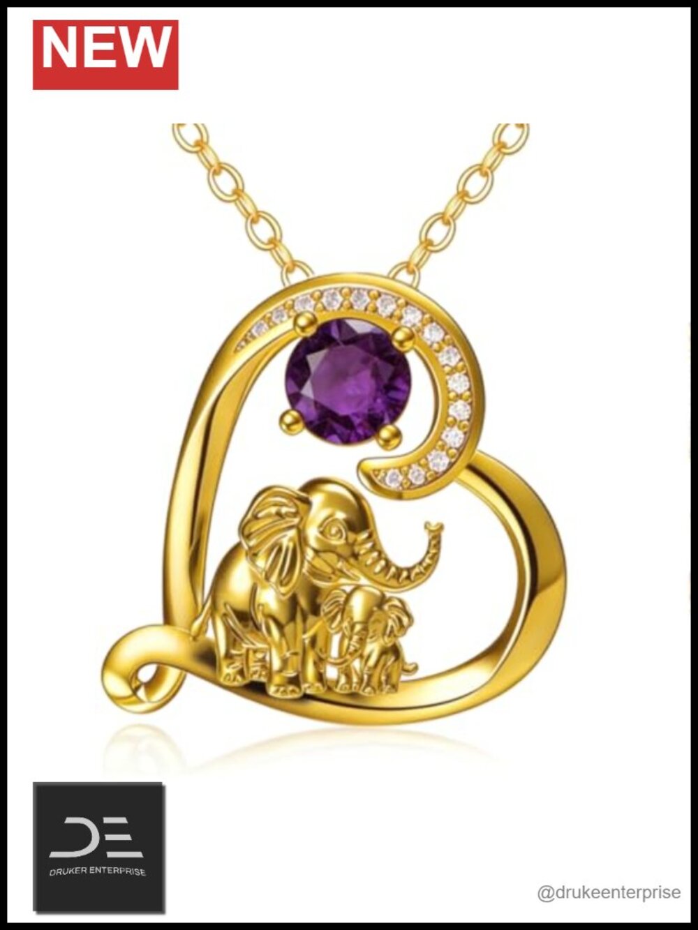18K Gold Plated Mama Elephant Birthstone Pendant Necklace Mom Gift